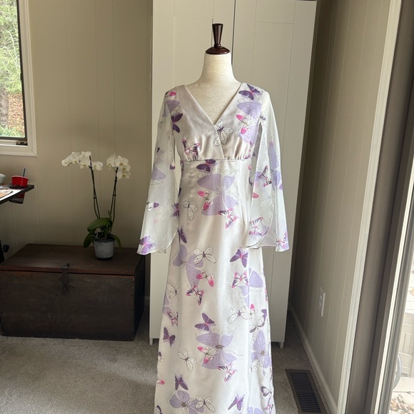 Vintage 1960's Alfred Shaheen! Floral Butterfly Kimono Hostess Dress Sz 10/6 - Picture 1 of 14
